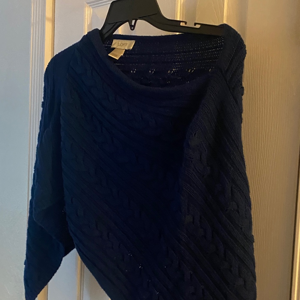 LOFT Women's Deep Blue Cable Knit Poncho